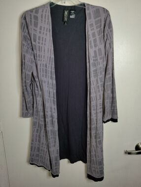 MarlaWynne (Size S) Purple & Pattern LS Open-Front Reversible Tunic Cardigan